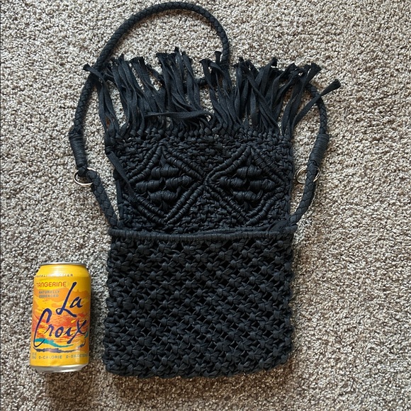 Black Woven Fringe Shoulder Bag - Picture 3 of 10